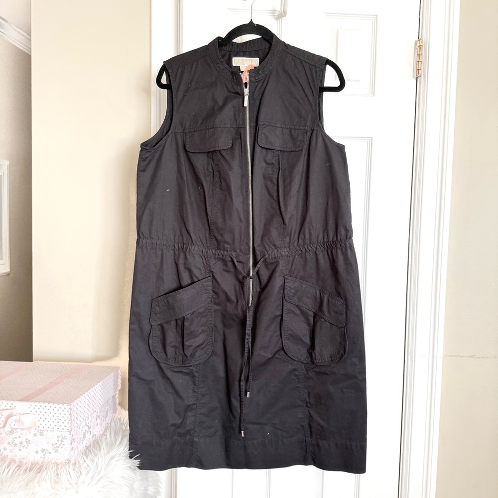 Michael Kors Black Sleeveless Safari Zip-Up Dress
